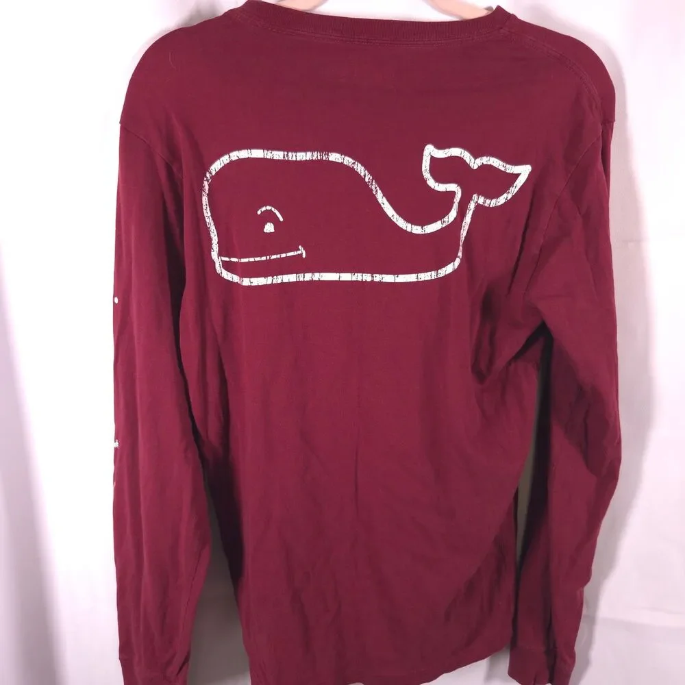 Vineyard Vines Burgundy Red Whale Long Sleeve‎ Pocket Tee Mens XS